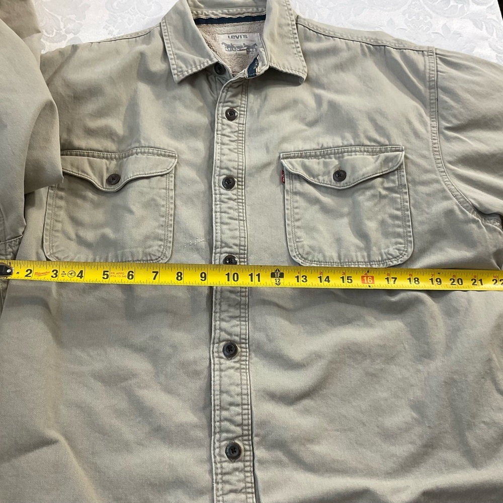 Levi’s Mens Size XL Khaki Fleece Sherpa Lined Button Down Shacket Vintage 2013 - Picture 5 of 15